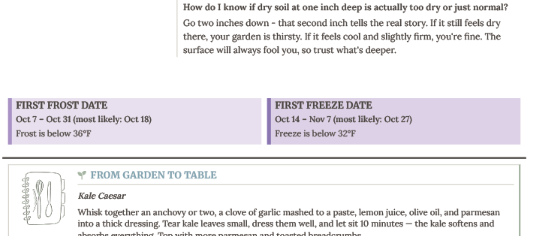 Frost and freeze date callout bands from the weekly page
