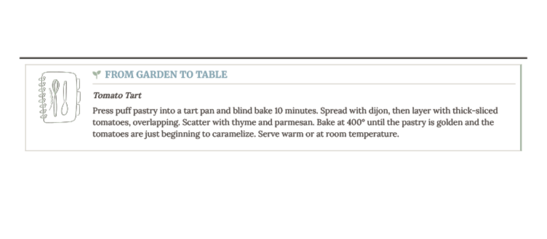 From garden to table recipe section of the weekly page