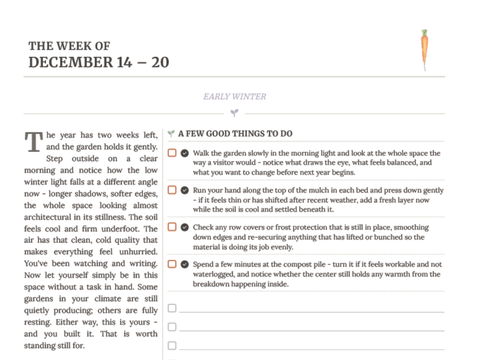 Monthly task list page for off-season and year-round garden chores